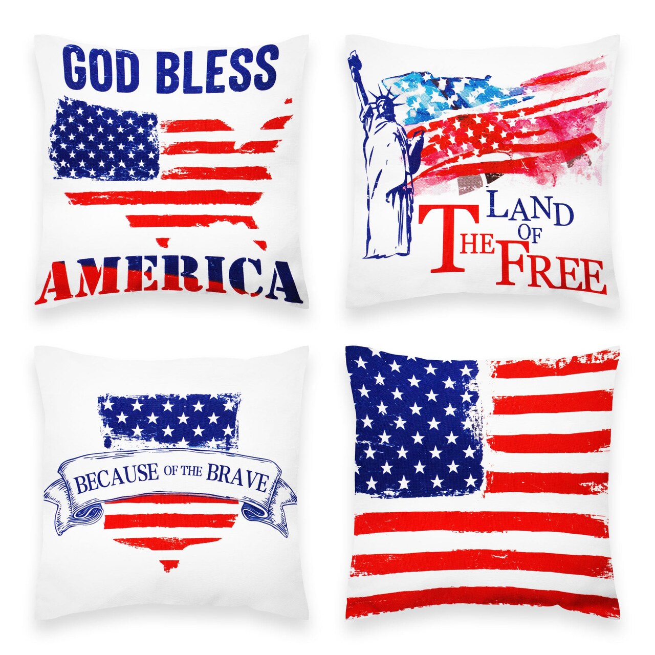 G128 Patriotic Decoration Land of Free Waterproof Throw Pillow Covers | 18 x 18 In | Set of 4, Beautiful Cushion Covers for Independence Memorial Day Sofa Couch Decoration